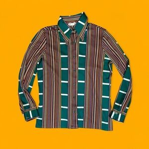 1970s Trissi Vintage green and rainbow stripped button up